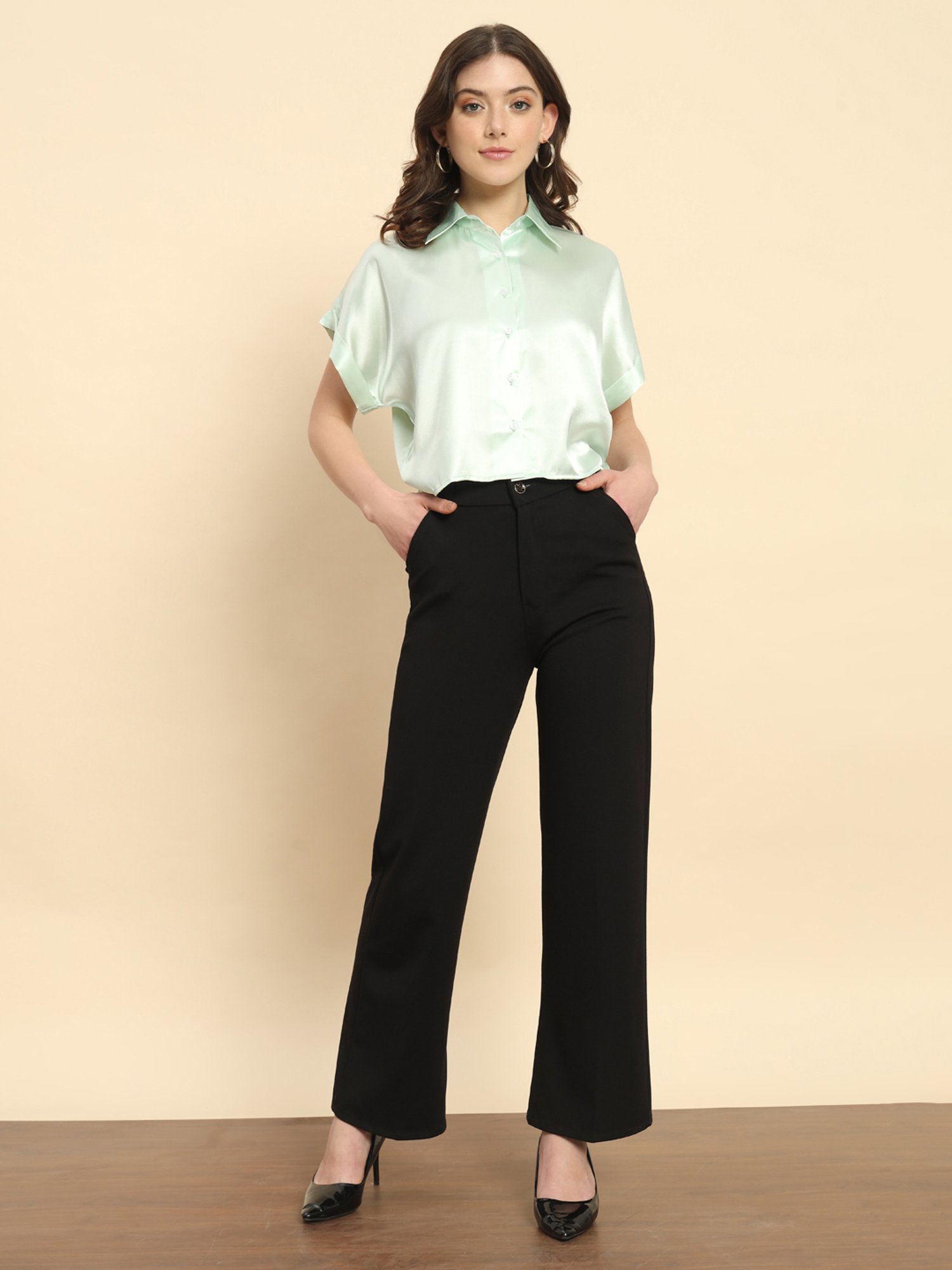Trend Arrest Mint Green Crop Shirt