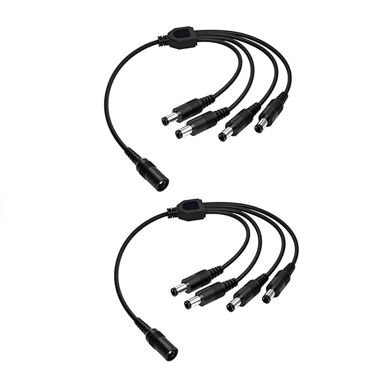 2 Pack DC Power 1 Female to 4 Male DC Power Supply Splitter Cable Cord Y Splitter Adapter Wire4 Way YCable for Security CCTV Cameras System