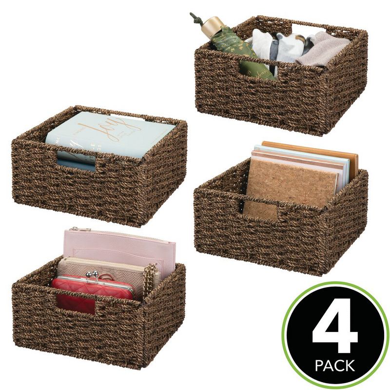 mDesign S Woven Seagrass Home Storage Basket for Cube Furniture, 4 Pack - Brown