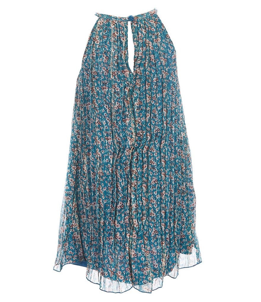 Rare Editions Little Girls 4-6X Denim Vest & Ditsy Print Pleated Chiffon Dress Set