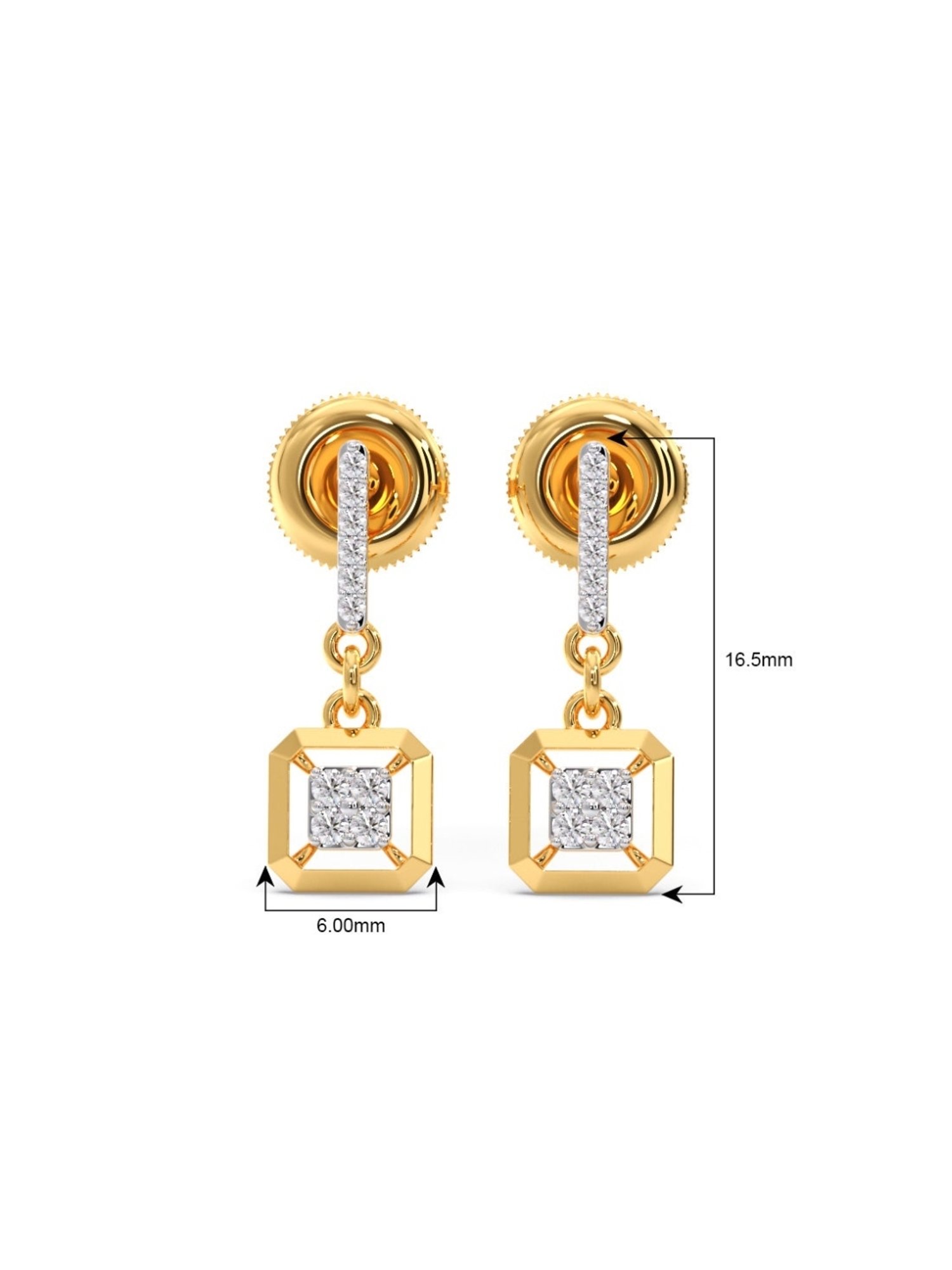Candere by Kalyan Jewellers Peacock Collection 18k Yellow Gold Diamond Drop Earrings for Women