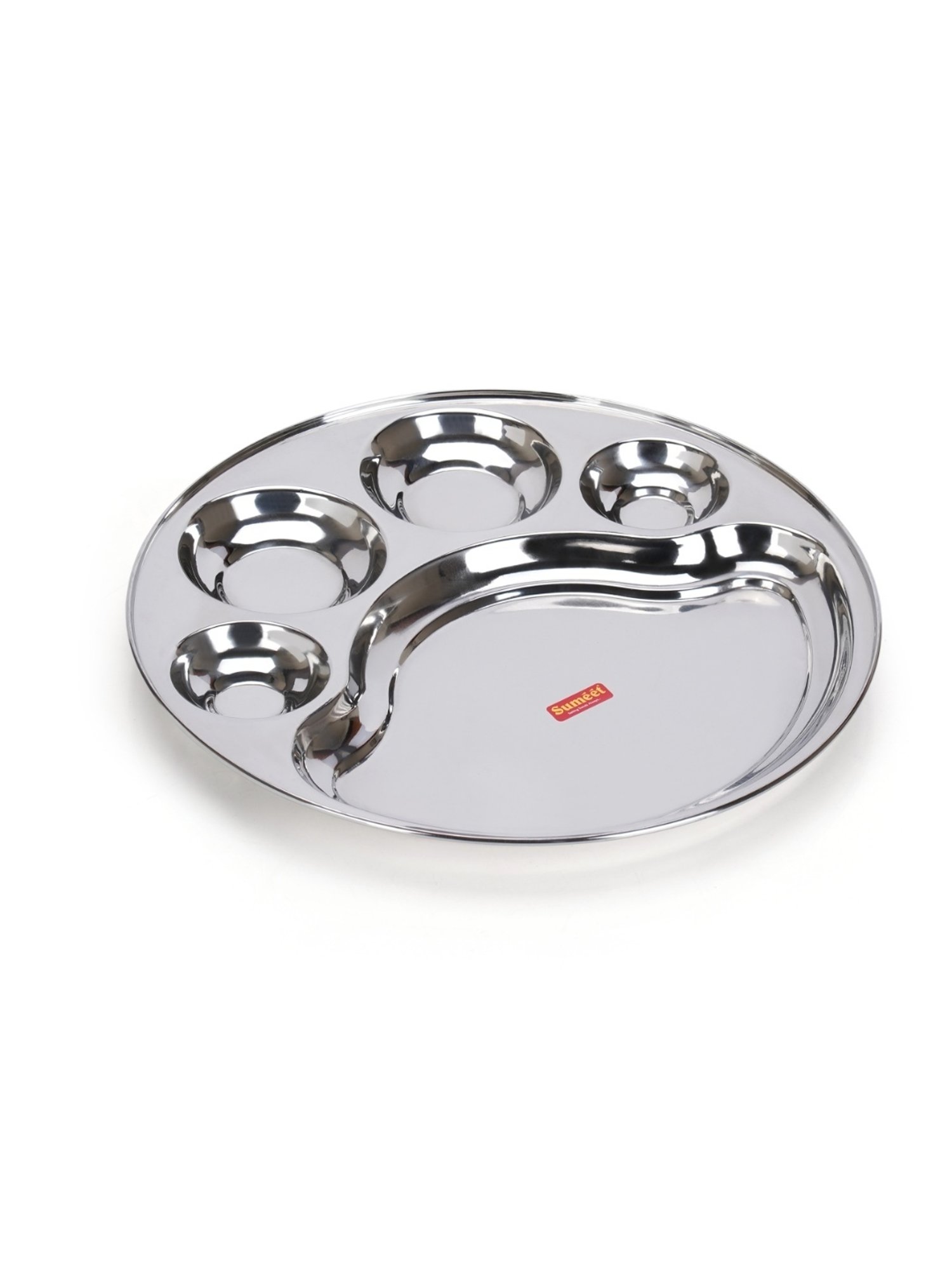 Sumeet Stainless Steel Round 5 in 1 Compartment Lunch / Dinner Plate 1Pc, 31cm Dia, Silver