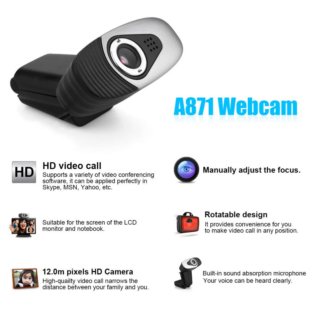 HXSJ A871 Webcam HD 480P PC Camera with Absorption Microphone MIC for Skype for Android TV Rotatable Computer Camera USB Web Cam- Green
