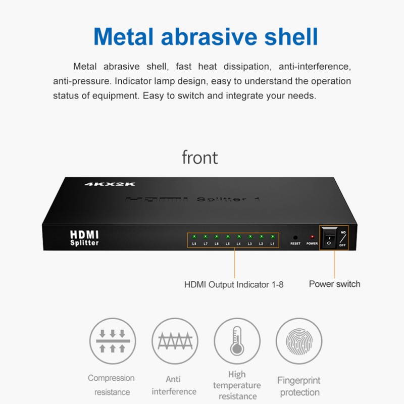 4K*2k 1x8 HDMI 8 Port HDMI Video Splitter Audio Amplifier Repeater 3D 1080p 1 In to 8 Out 1x8 HDMI Splitter Converter HDTV
