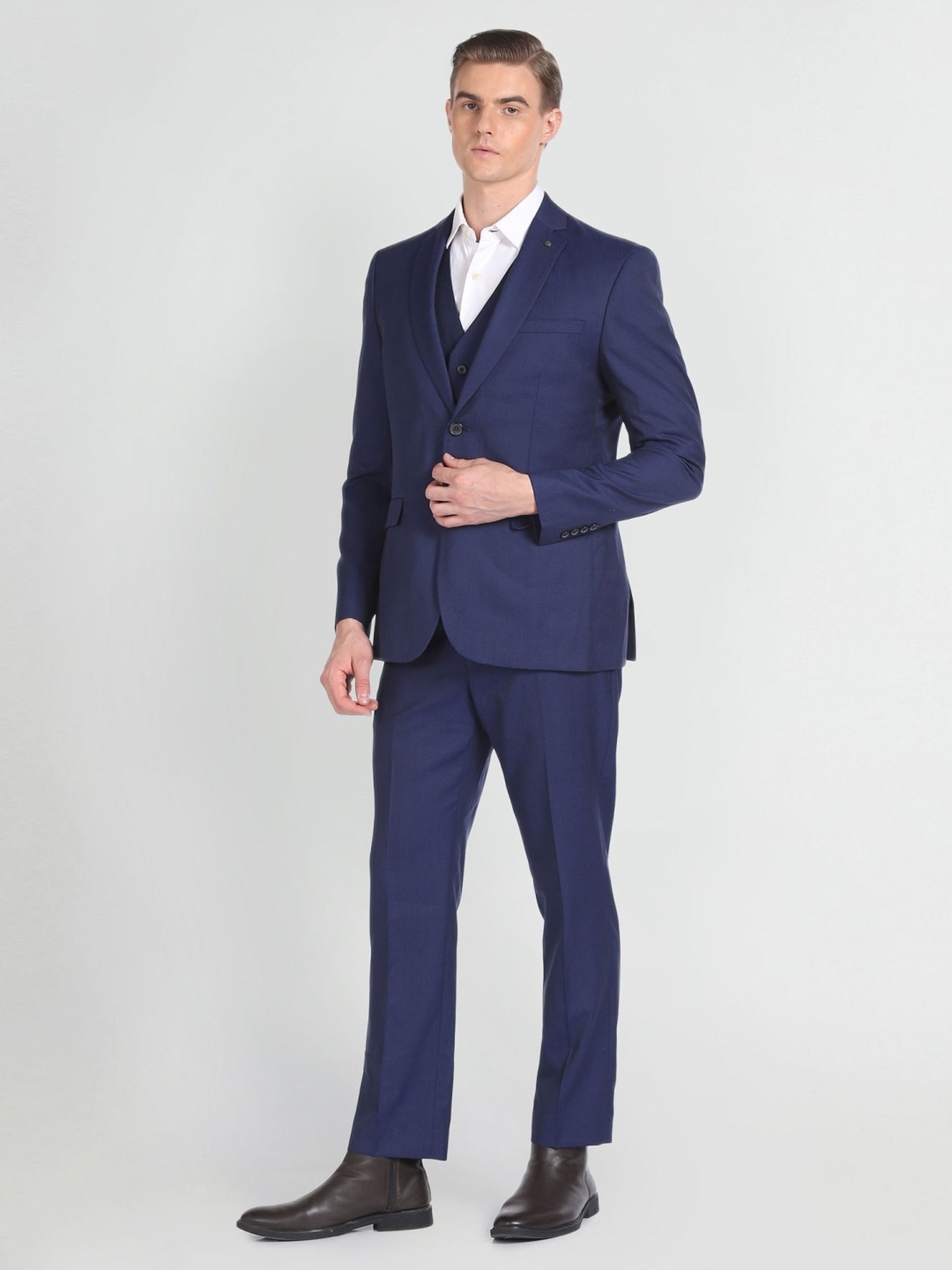 Arrow Navy Slim Fit Self Pattern Three Piece Suits