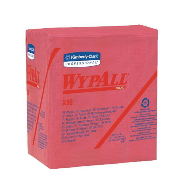 WYPALL X80 Wipers, 1/4-Fold, HYDROKNIT, 12 1/2 x 13, Red