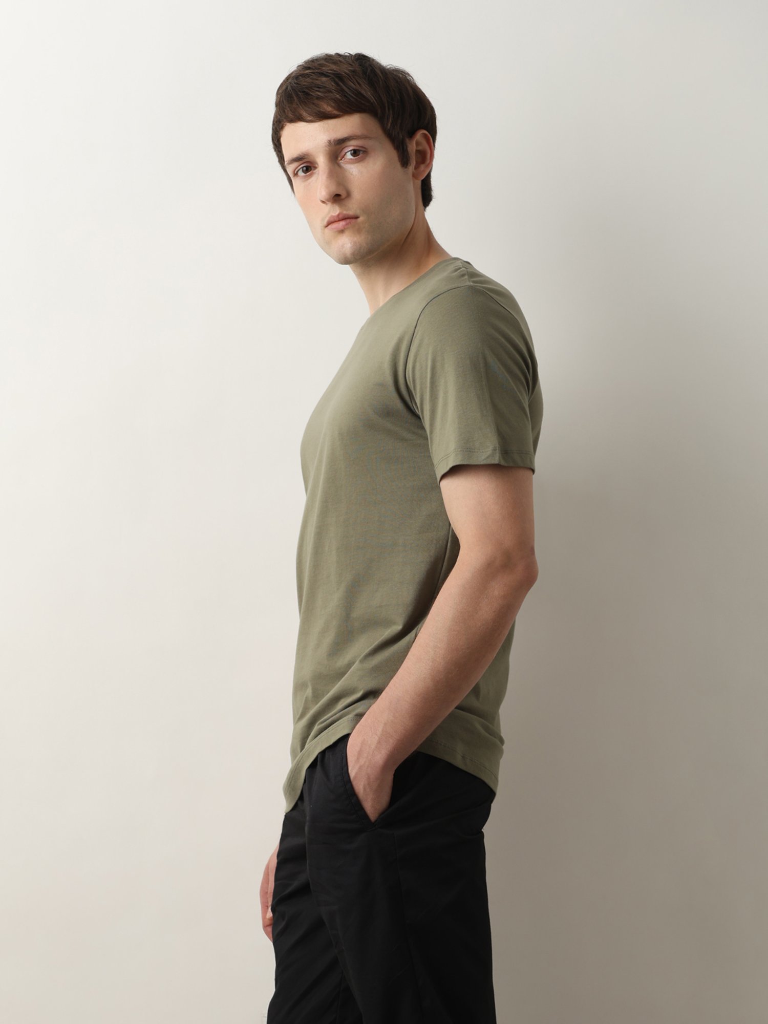 SELECTED HOMME Green Slim Fit Cotton Crew T-Shirt