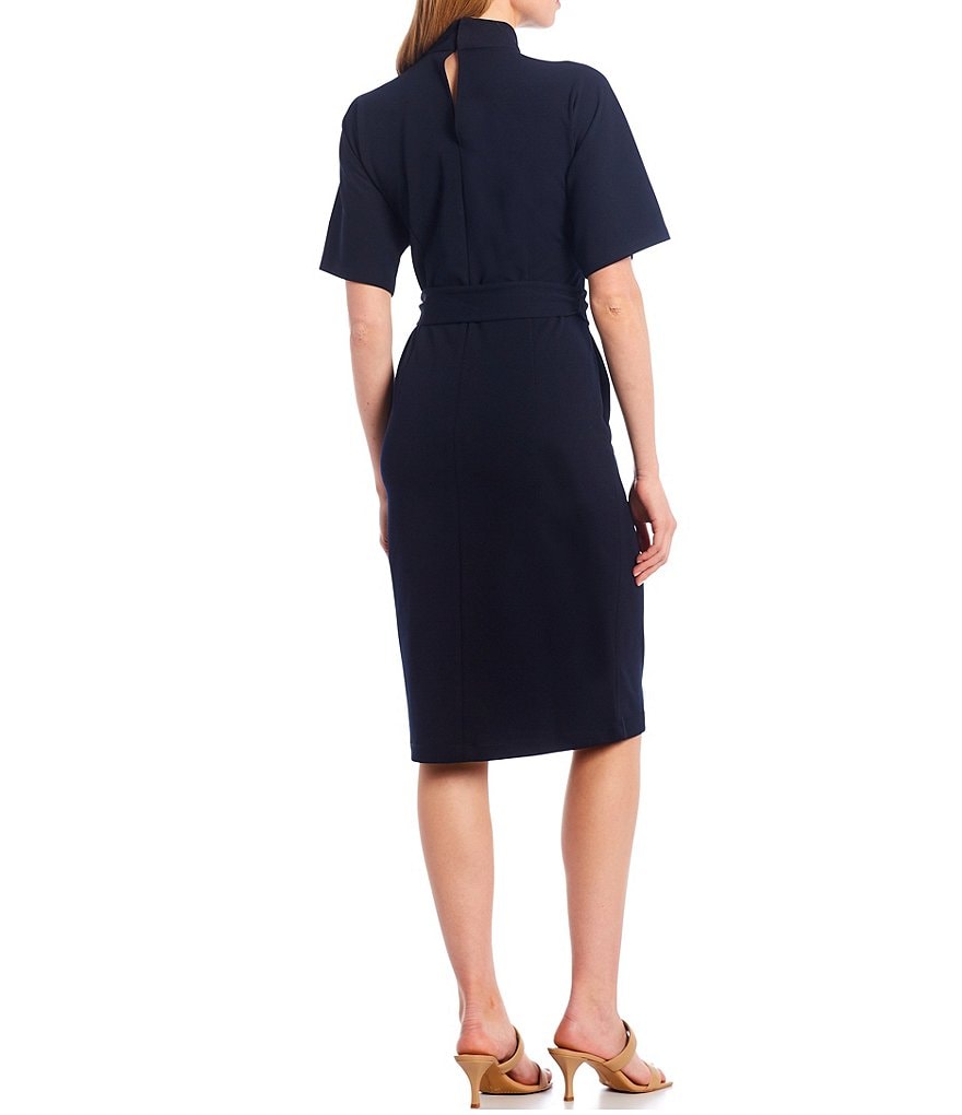 Maggy London Mock Neck Dolman Sleeve Tie Waist Sheath Dress