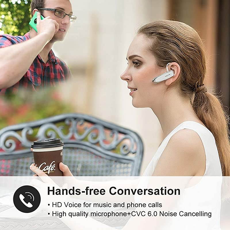2 Pack  Bluetooth Earpiece V50 Wireless Handsfree Headset 24 Hrs Driving Headset 60 Days Standby Time with Noise Cancelling Mic Headsetcase for iPhone Android Laptop Truck DriverWhite