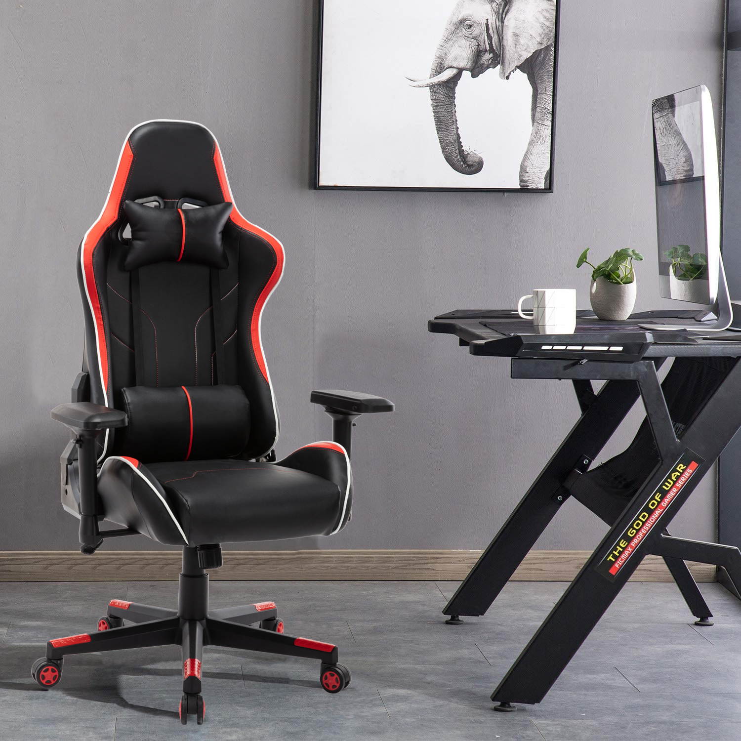 Gaming Chair, UHOMEPRO PU Leather High Back Computer Chair Office Chair, Home Desk Chair, PC Racing Chair, Executive Ergonomic Adjustable Task Chair with Headrest and Lumbar Support