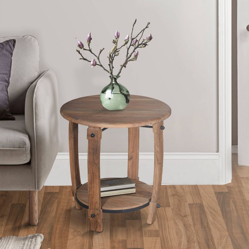 24" Retro Style Round Wooden End Side Accent Table Brown - The Urban Port