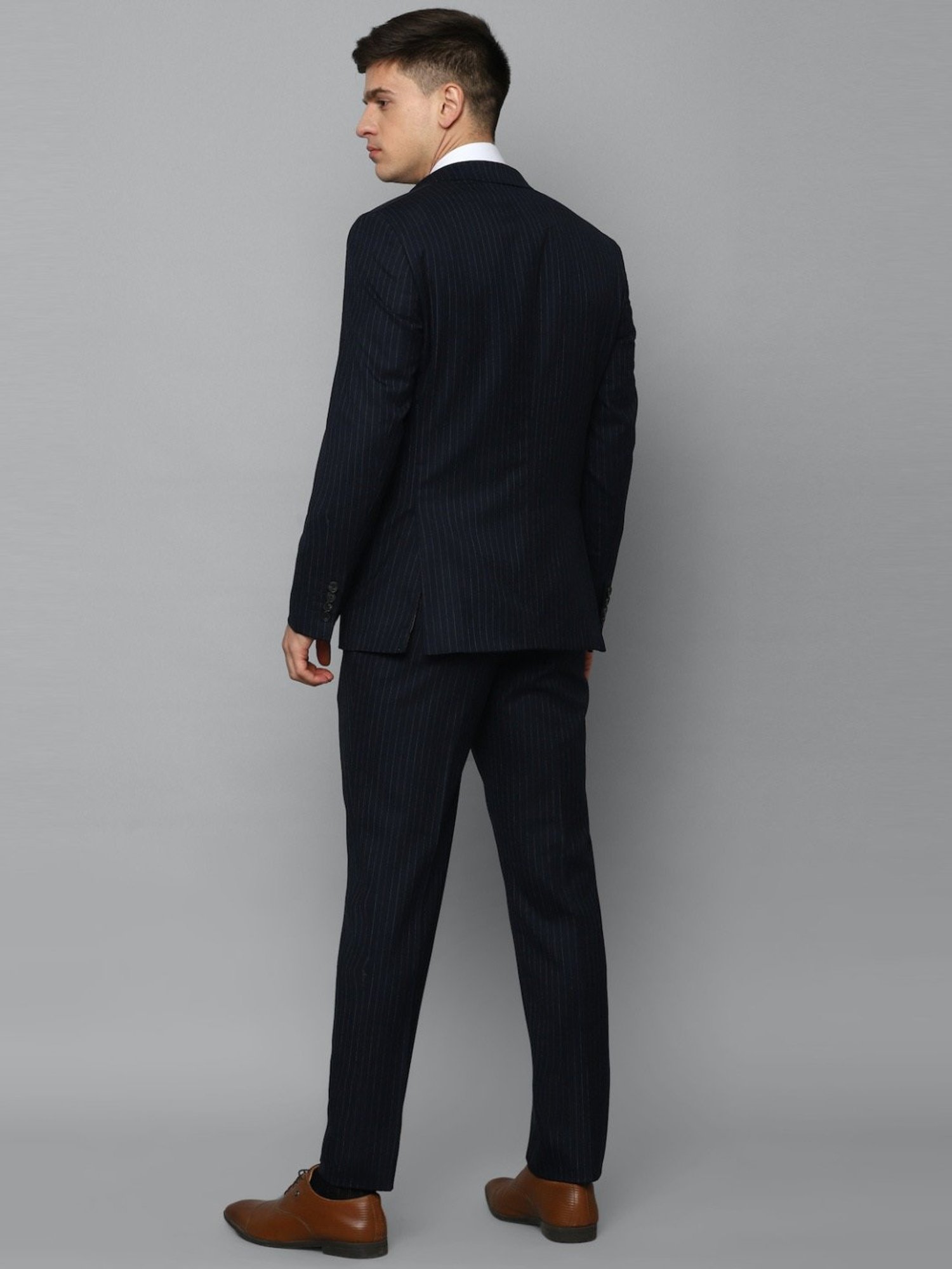 Luxure By Louis Philippe Navy Slim Fit Striped Two Piece Suit