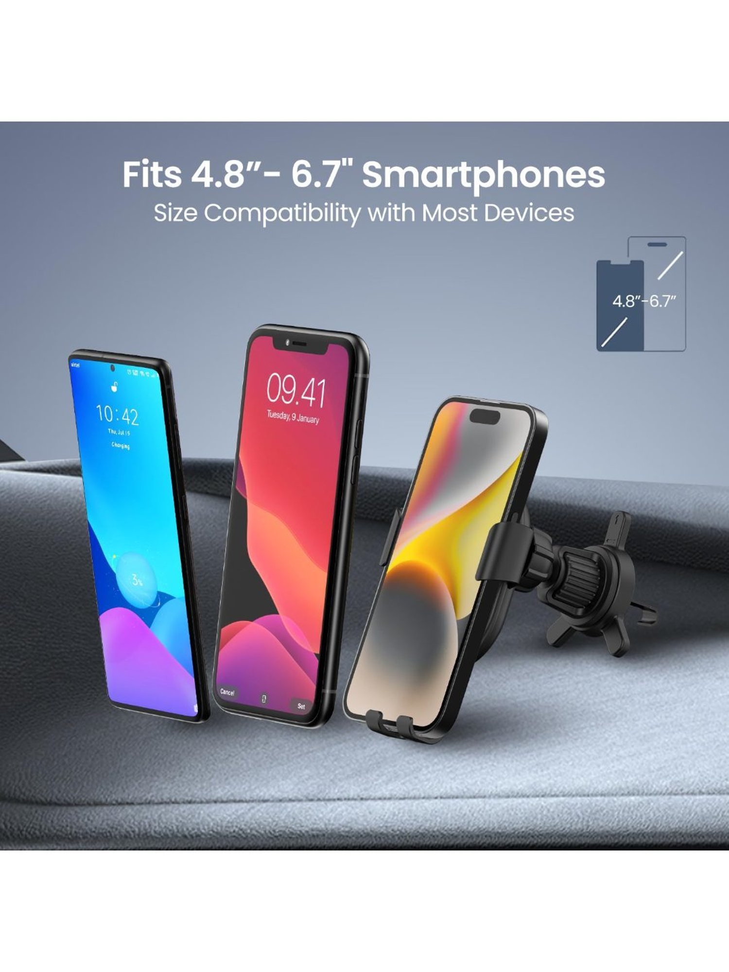 Portronics Charge Clamp 4 Wireless Car Charger with 15 W, 360 Degree Rotation (Black)