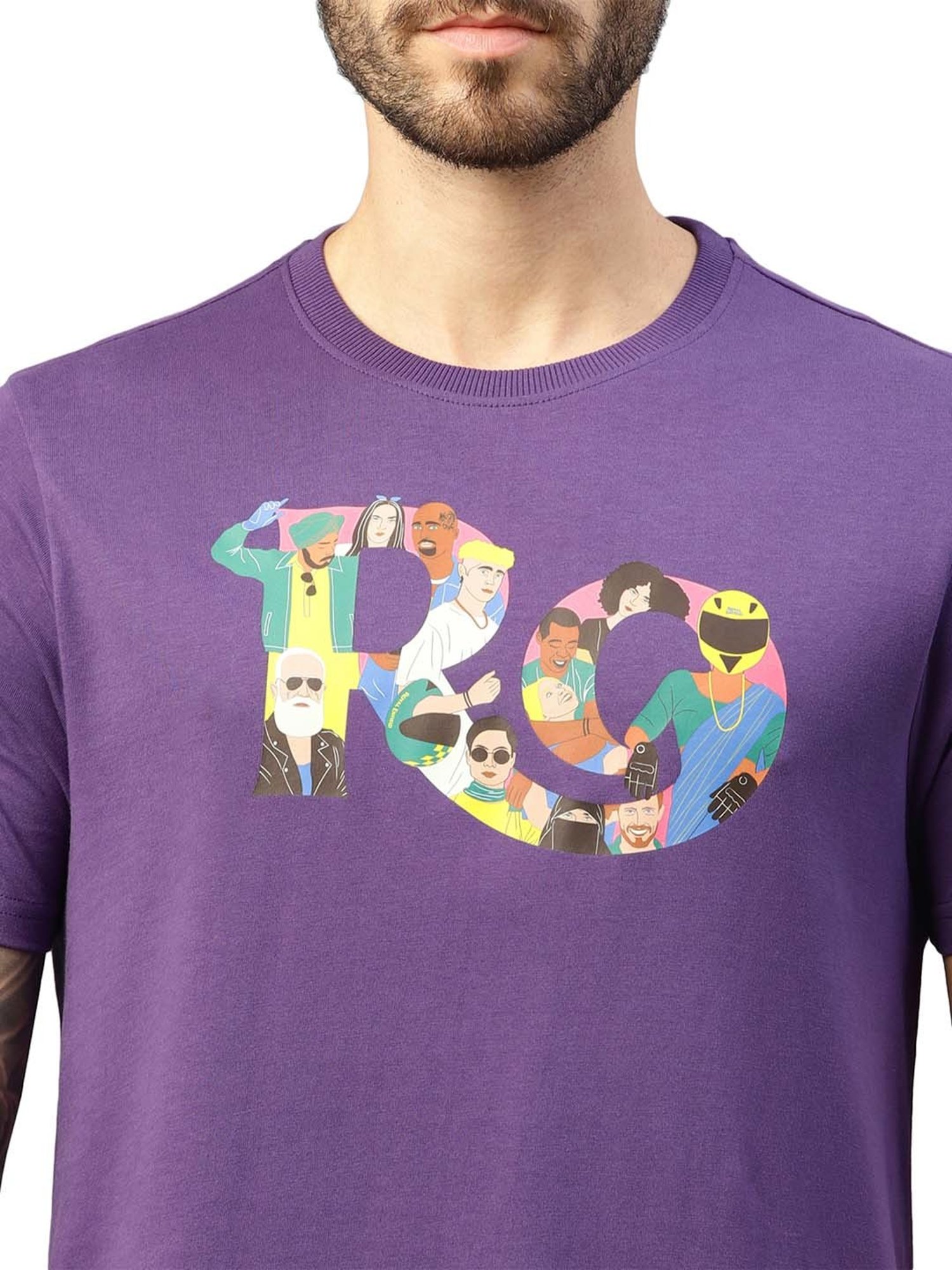 Royal Enfield GLOBAL RIDERS Purple Regular Fit Printed Crew T-Shirt