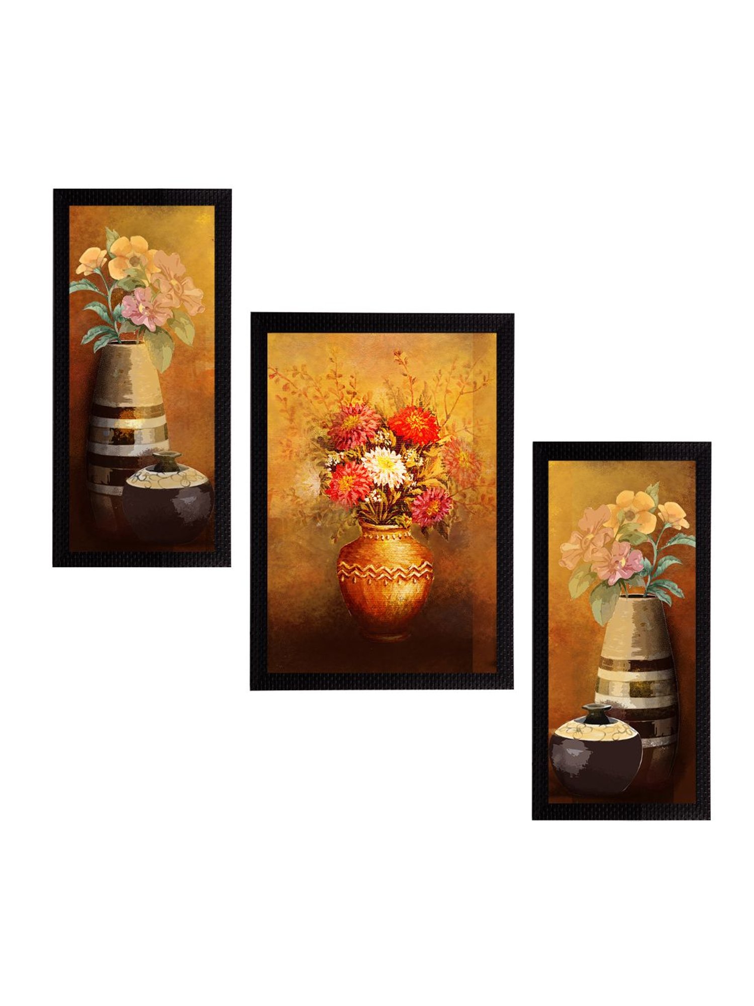 eCraftIndia Set of 3 Botanical and Floral Satin Matt Textured UV Art Painting