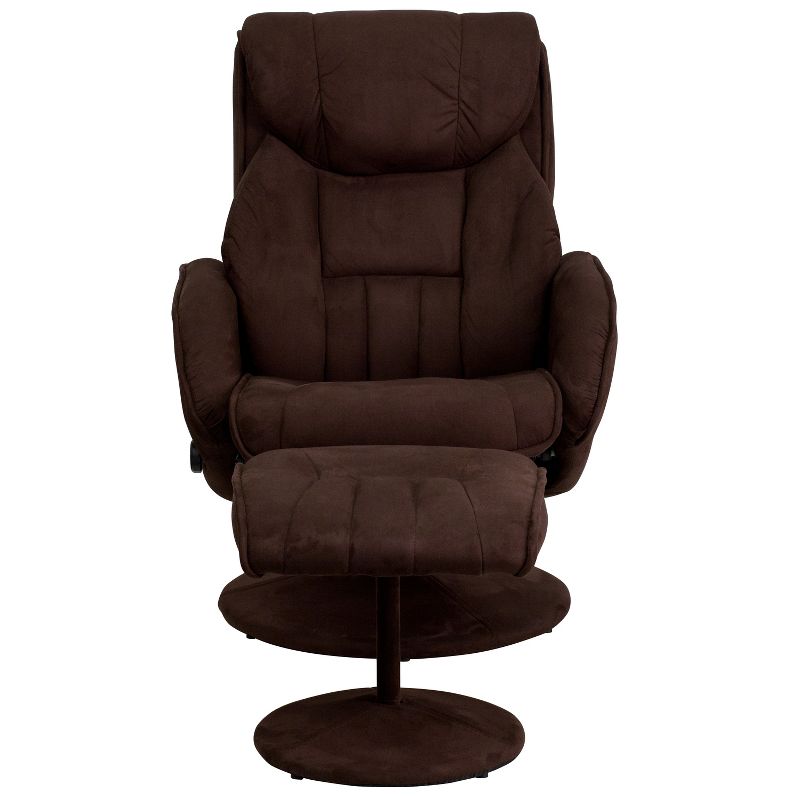 Emma and Oliver Multi-Position Recliner & Ottoman with Circular Wrapped Base in Brown Microfiber