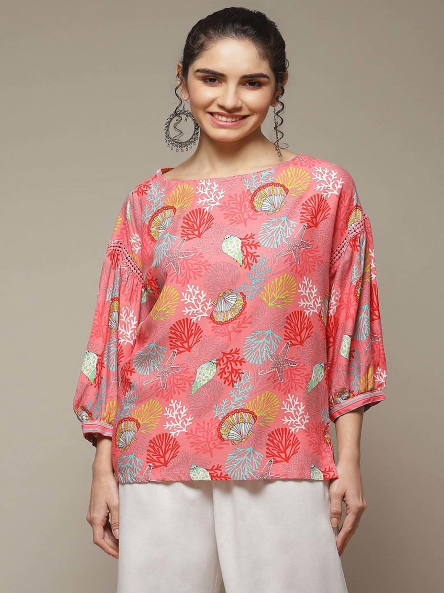 Rangriti Coral Printed Top