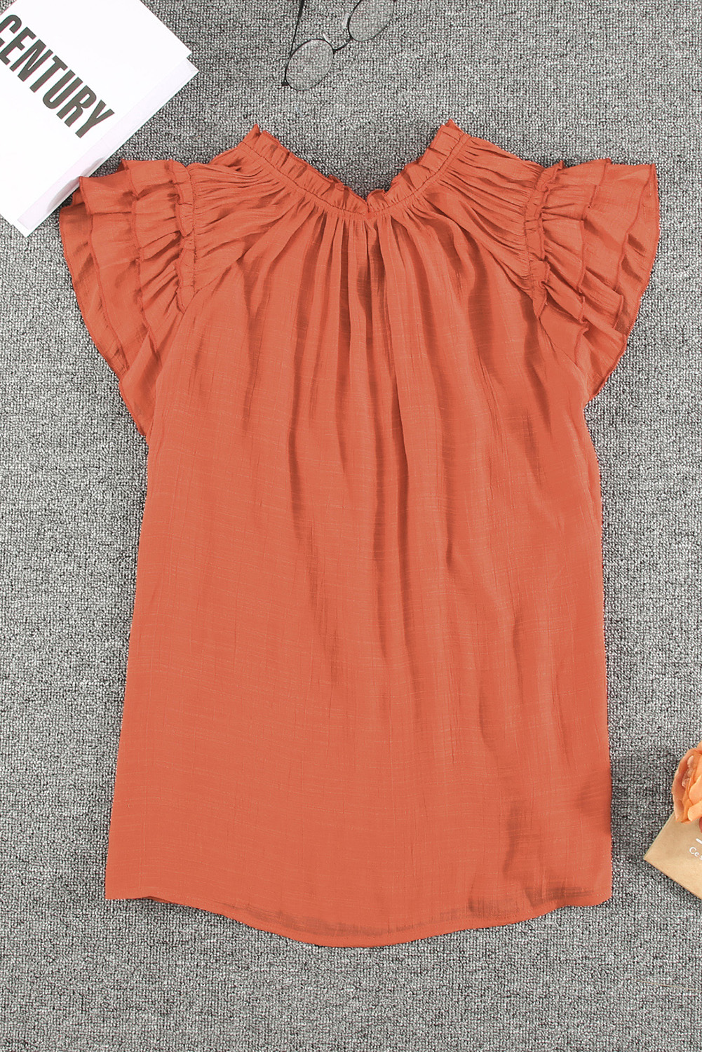 One World Apparel Jacquard Square Neck Short Sleeve Ivory Multi Floral Print Top