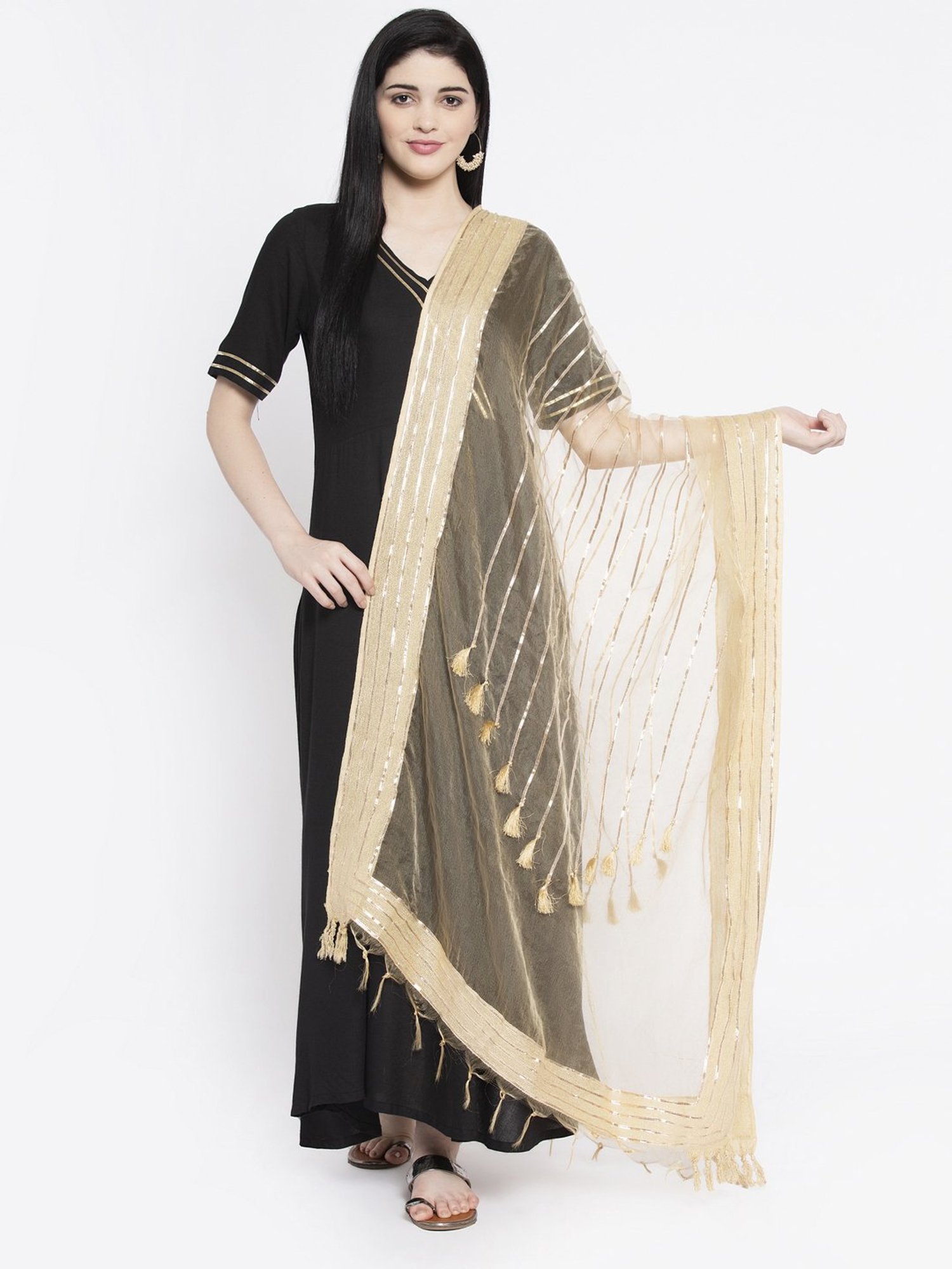 studiorasa Beige Embellished Organza Dupatta