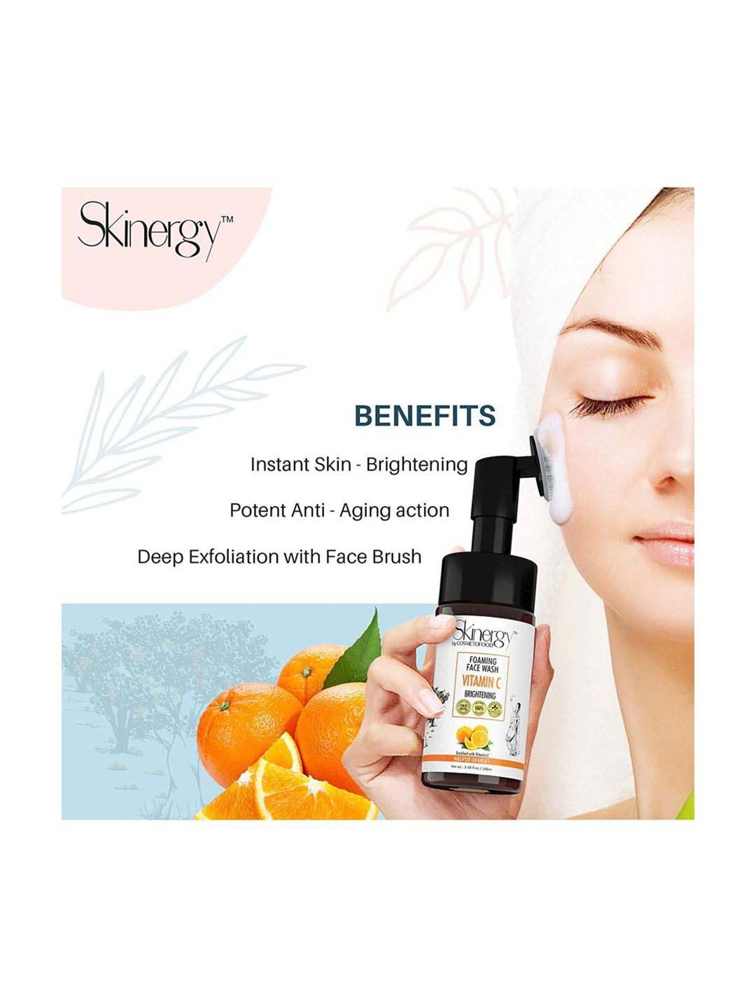 Cosmetofood Skinergy, Vitamin-C Foaming Face Wash Enriched with Nagpur Oranges - 100 ml