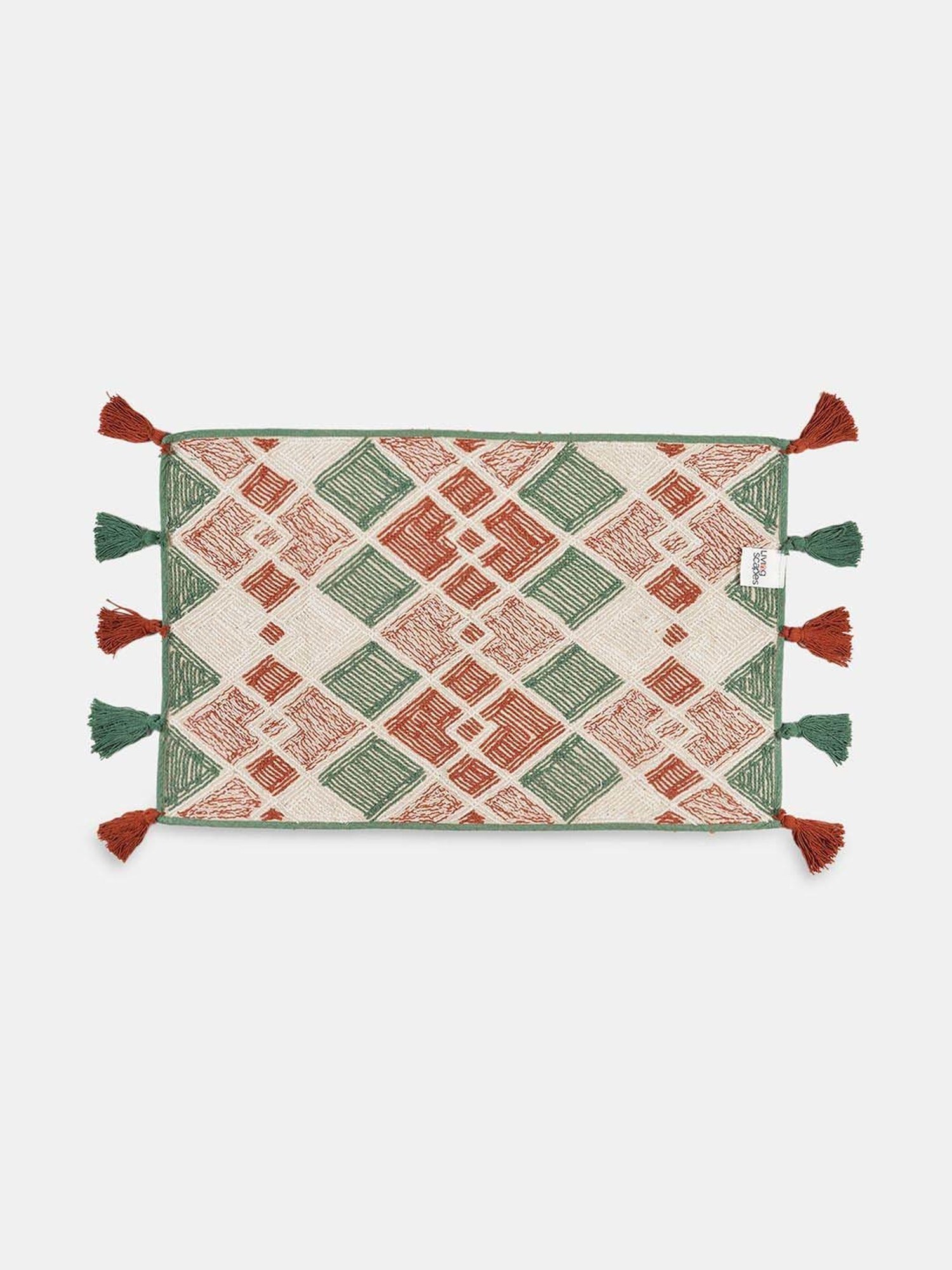 Living Scapes by Pantaloons Multicolor Cotton Woven Bath Mat With Tassels