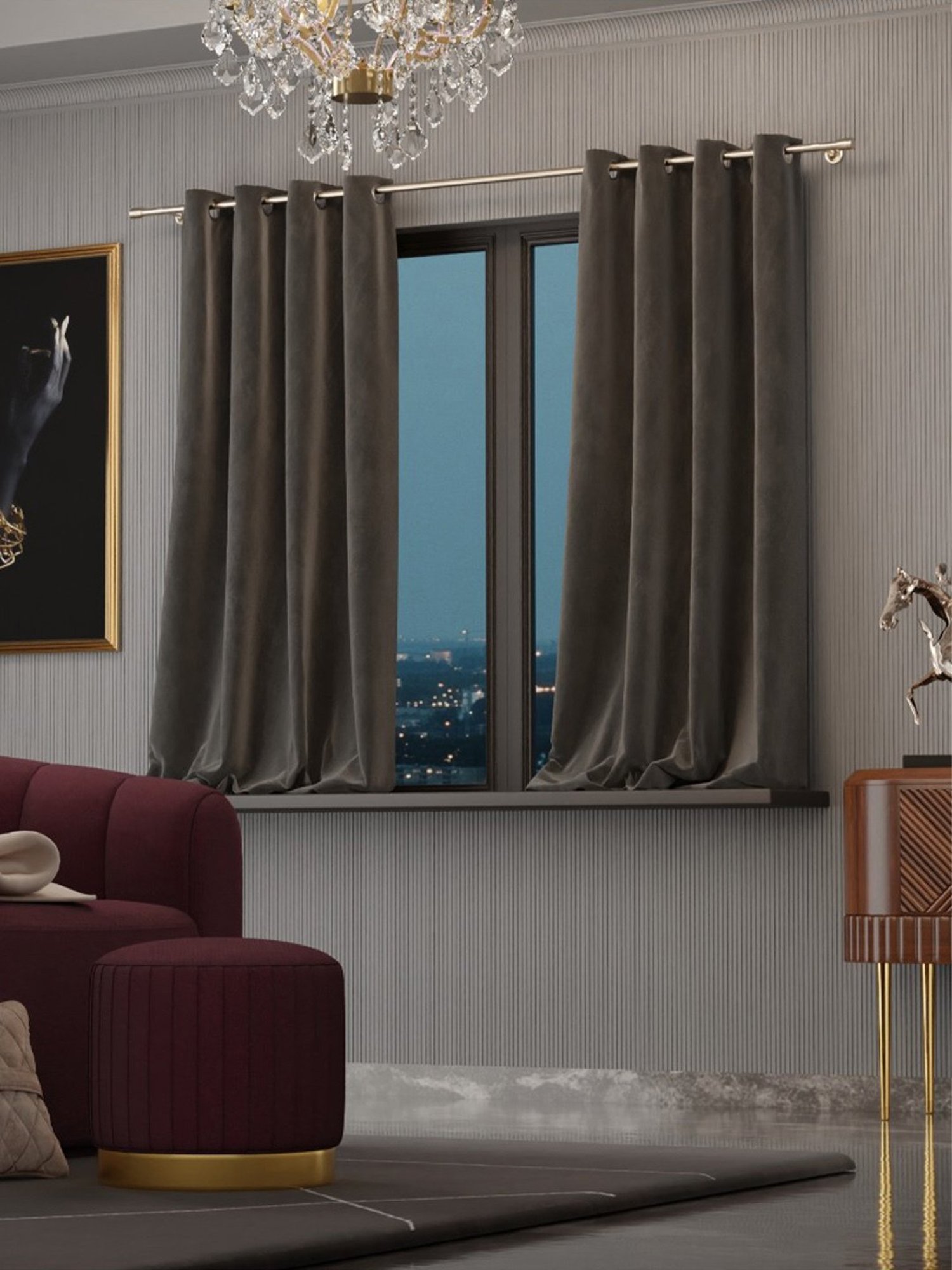 Swayam Brown Paisley J&B Blackout Eyelet Door Curtain - Single Piece (7 Ft)