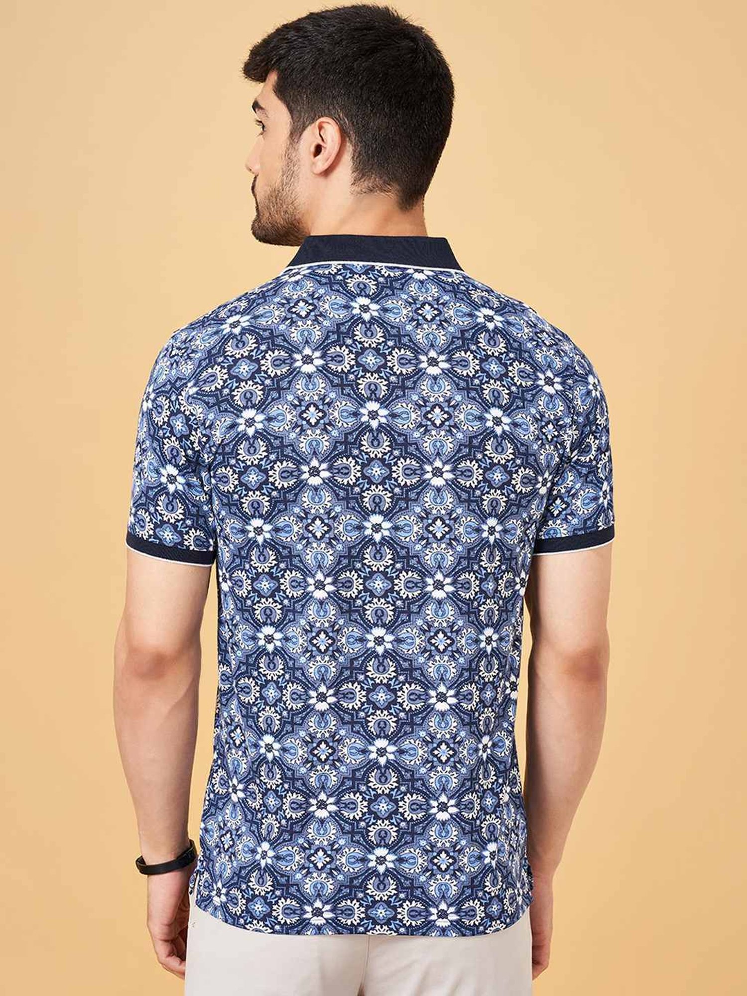 Byford By Pantaloons Navy Slim Fit Printed Polo T-Shirt