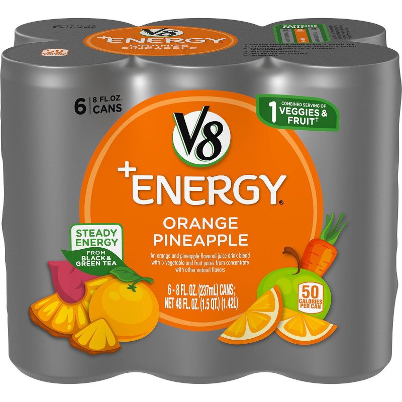 V8 V-Fusion +Energy Orange Pineapple Vegetable & Fruit Juice - 6pk/8 fl oz Cans