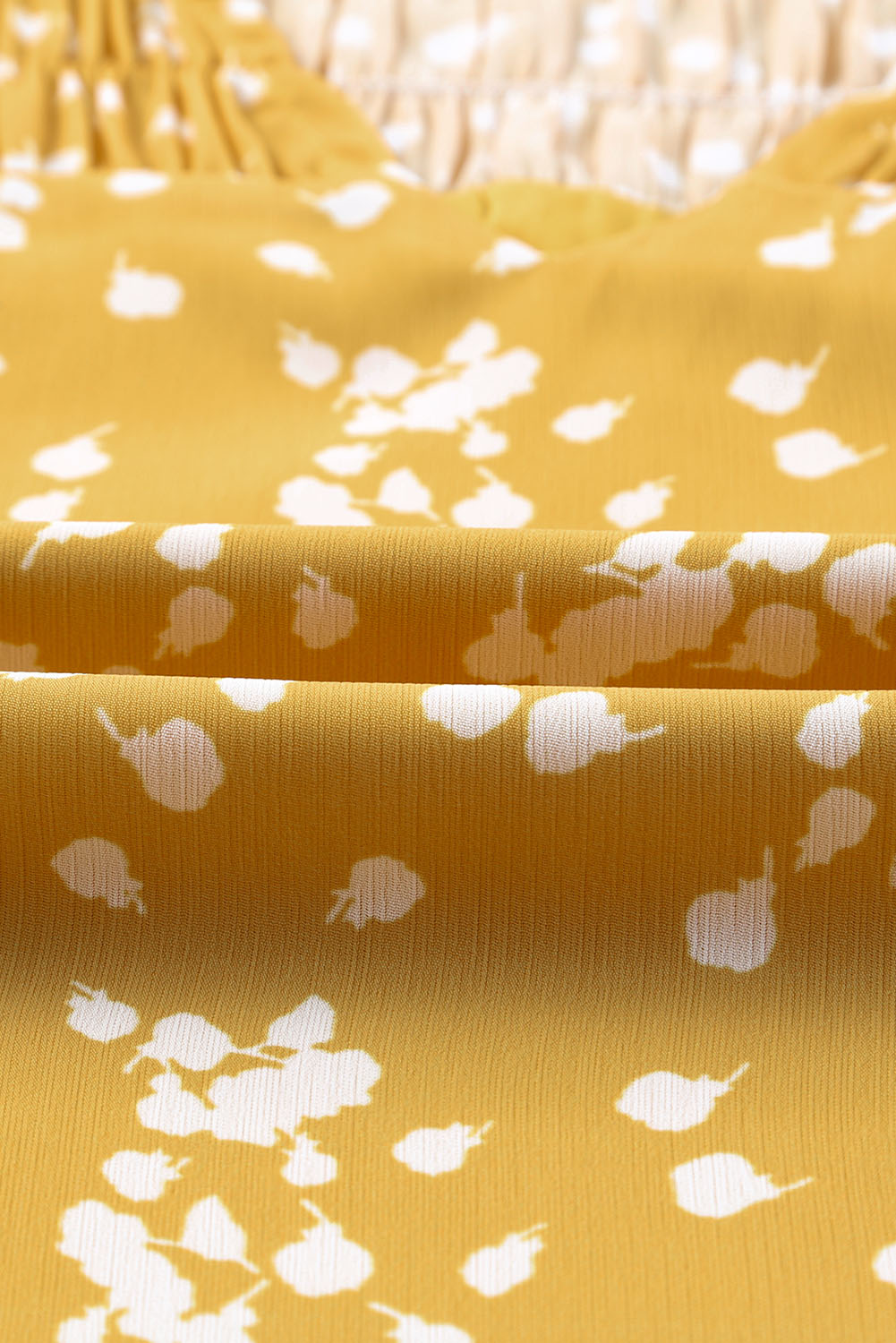 One World Apparel Jacquard Square Neck Short Sleeve Ivory Multi Floral Print Top