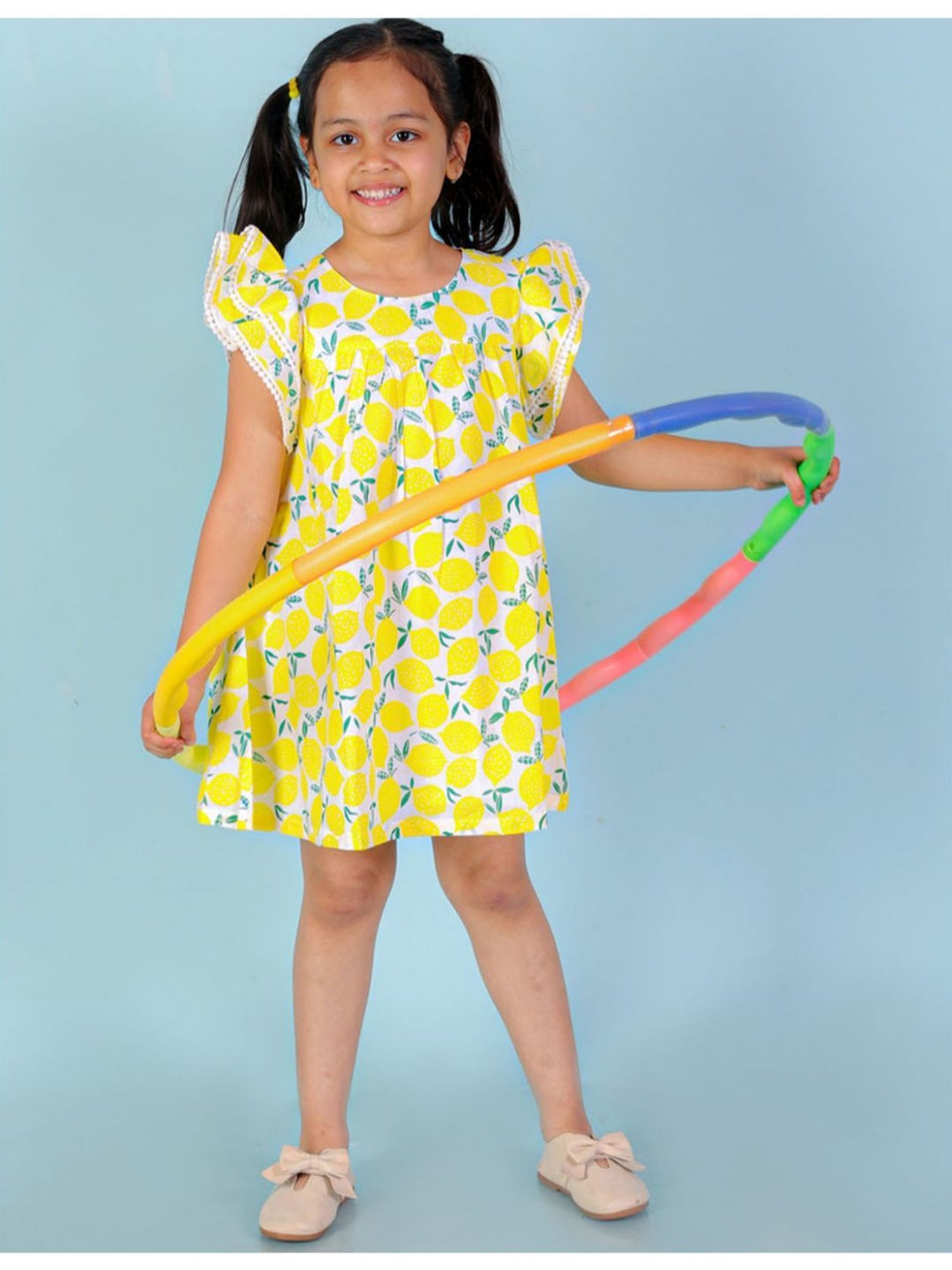 Lil Drama Kids White & Yellow Floral Print Dress