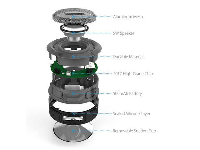 Shower Speaker, Wireless Waterproof Speaker with 5W Driver, Suction Cup, Built-in Mic, Hands-Free Speakerphone---Orange