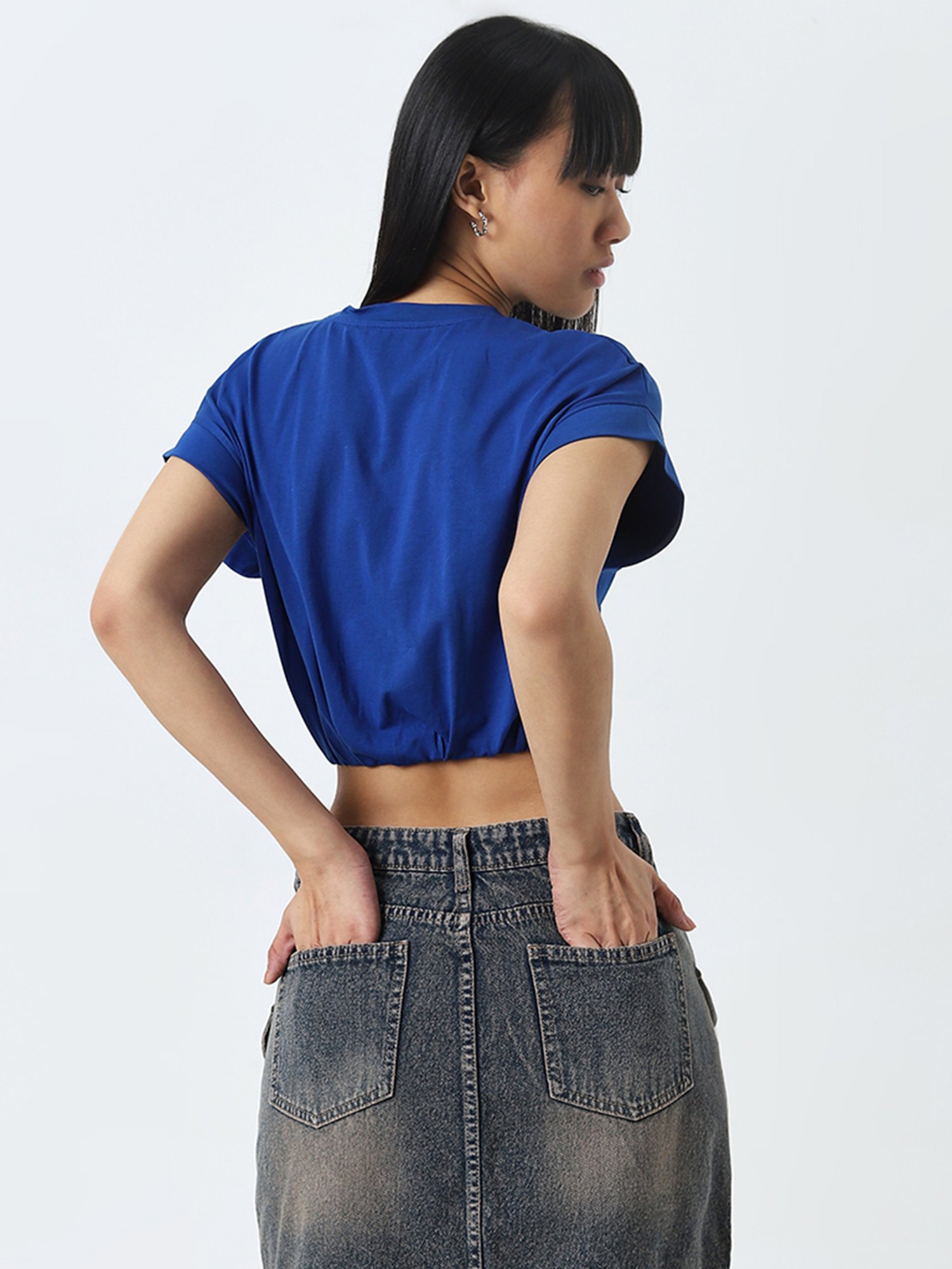 Nuon by Westside Blue Sun Printed Cotton Blend Top