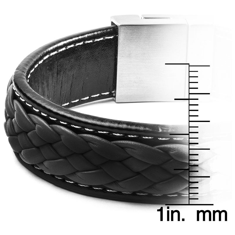 Men's Crucible Black and Charcoal Stainless Steel Braided Leather Bracelet