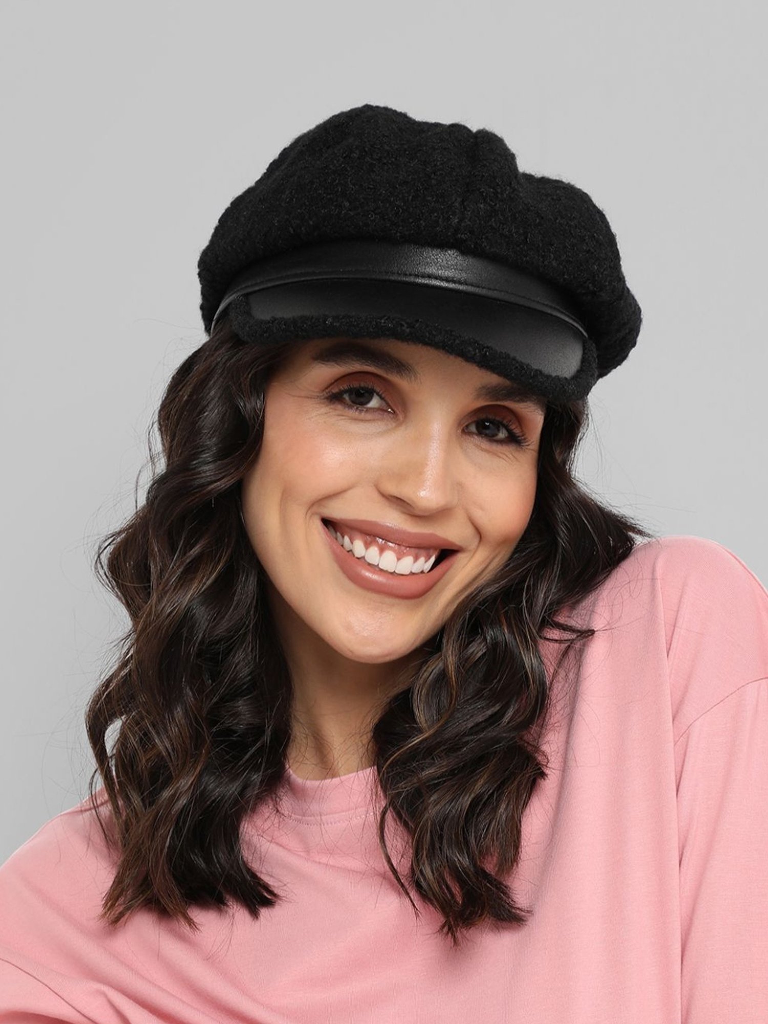 HauteSauce Black Sherpa Newsboy Cap