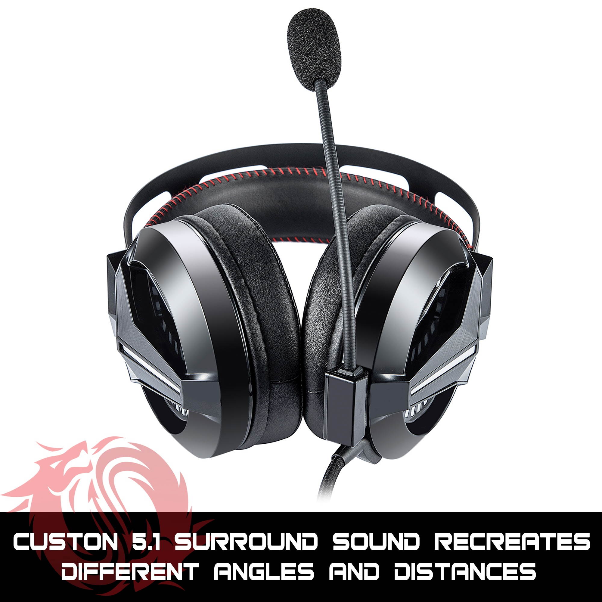 Game Lab G980 Phantom LED Gaming Headset Bundle w/ Vortex 5-Fan Laptop Cooler (Red)