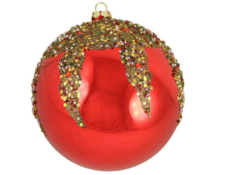 Barcana 6" Glitter Sequin Beaded Shatterproof Christmas Ball Ornament - Red
