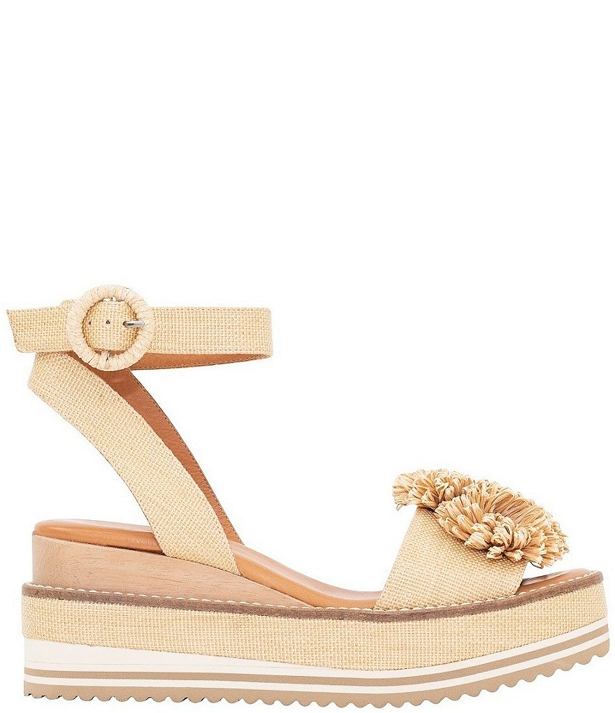Andre Assous Carlee Raffia Flowers Platform Wedge Sandals