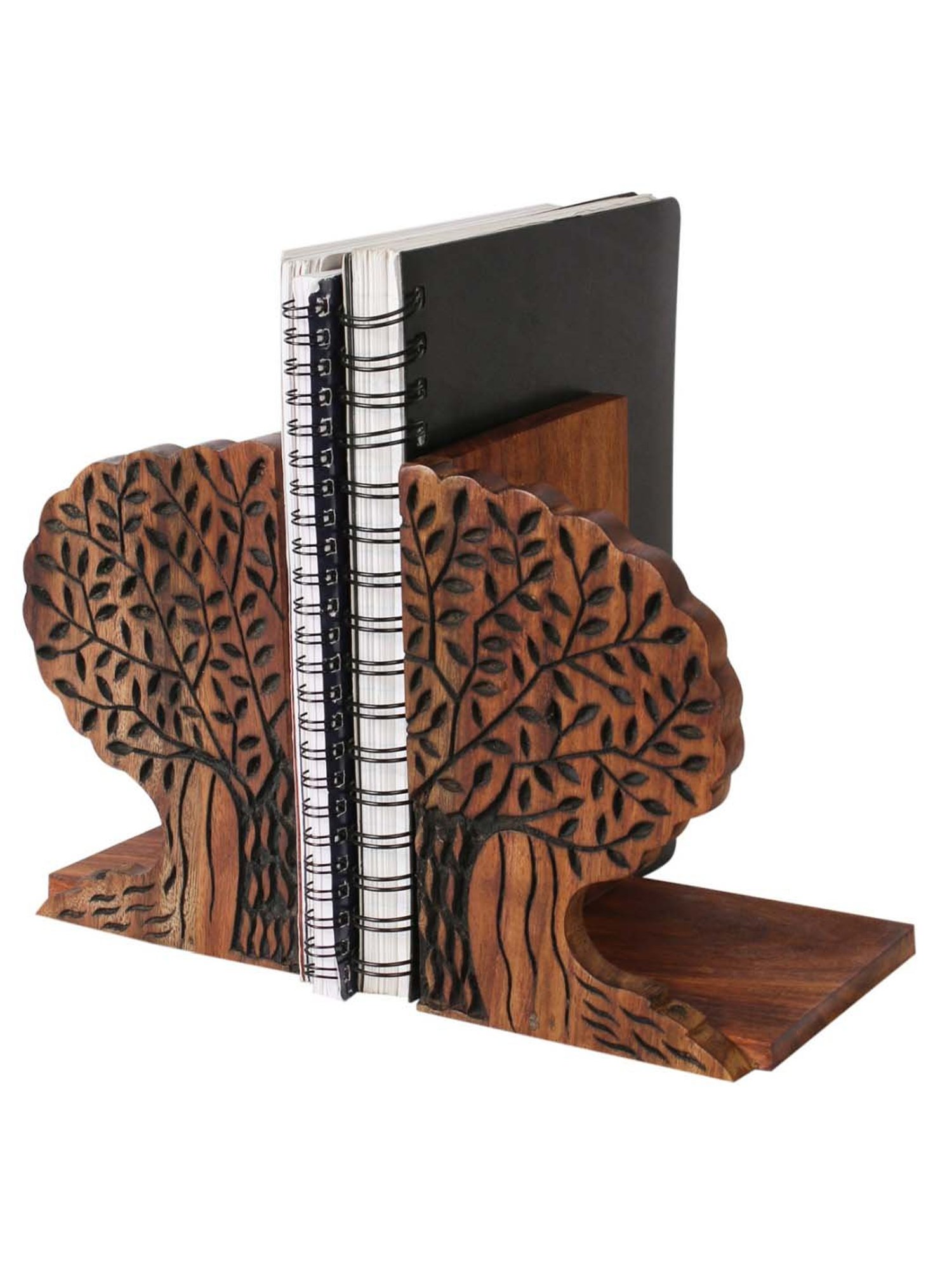 VarEesha Brown Sheesham Wood Banyan Tree Shaped Bookend - Set of 1