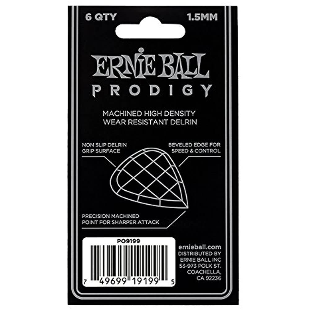 Ernie Ball 9199 Prodigy Picks, Matte Black, 6 Pack, 1.5mm