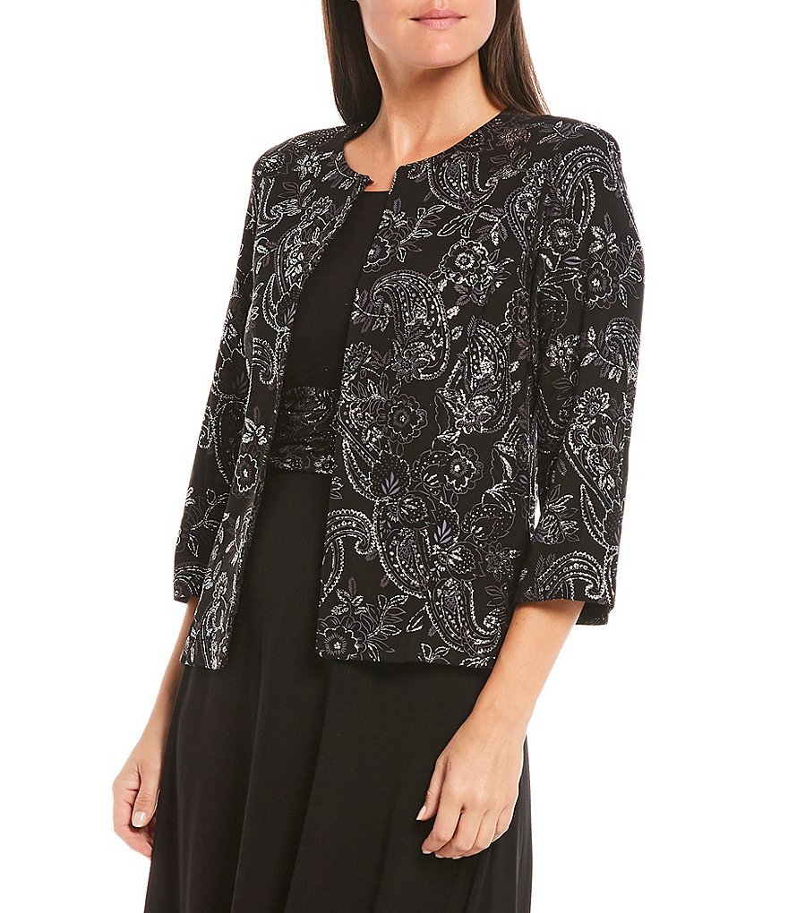 Jessica Howard Glitter Paisley Print Puff Jersey 2-Piece Jacket Dress