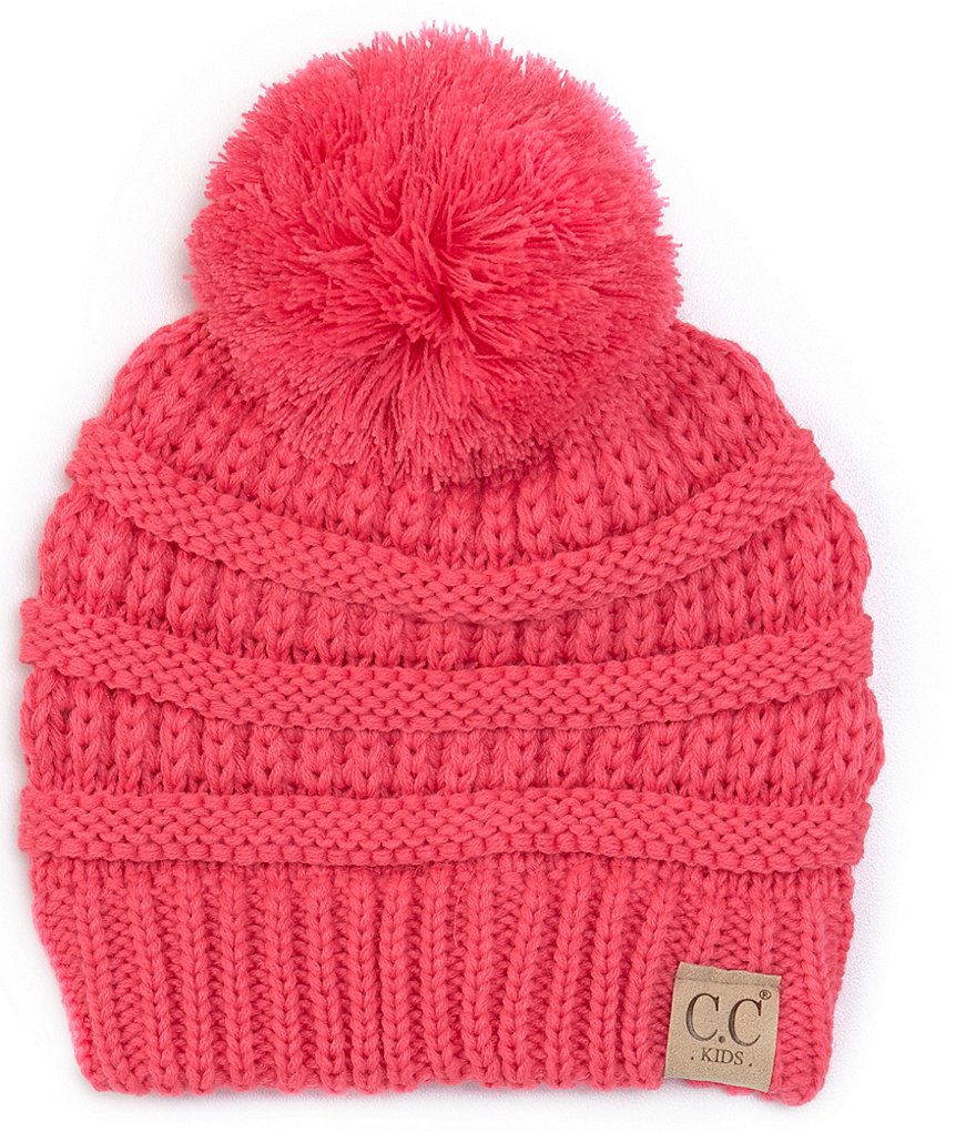 C.C. BEANIES Girls Pom Rib-Knit Beanie