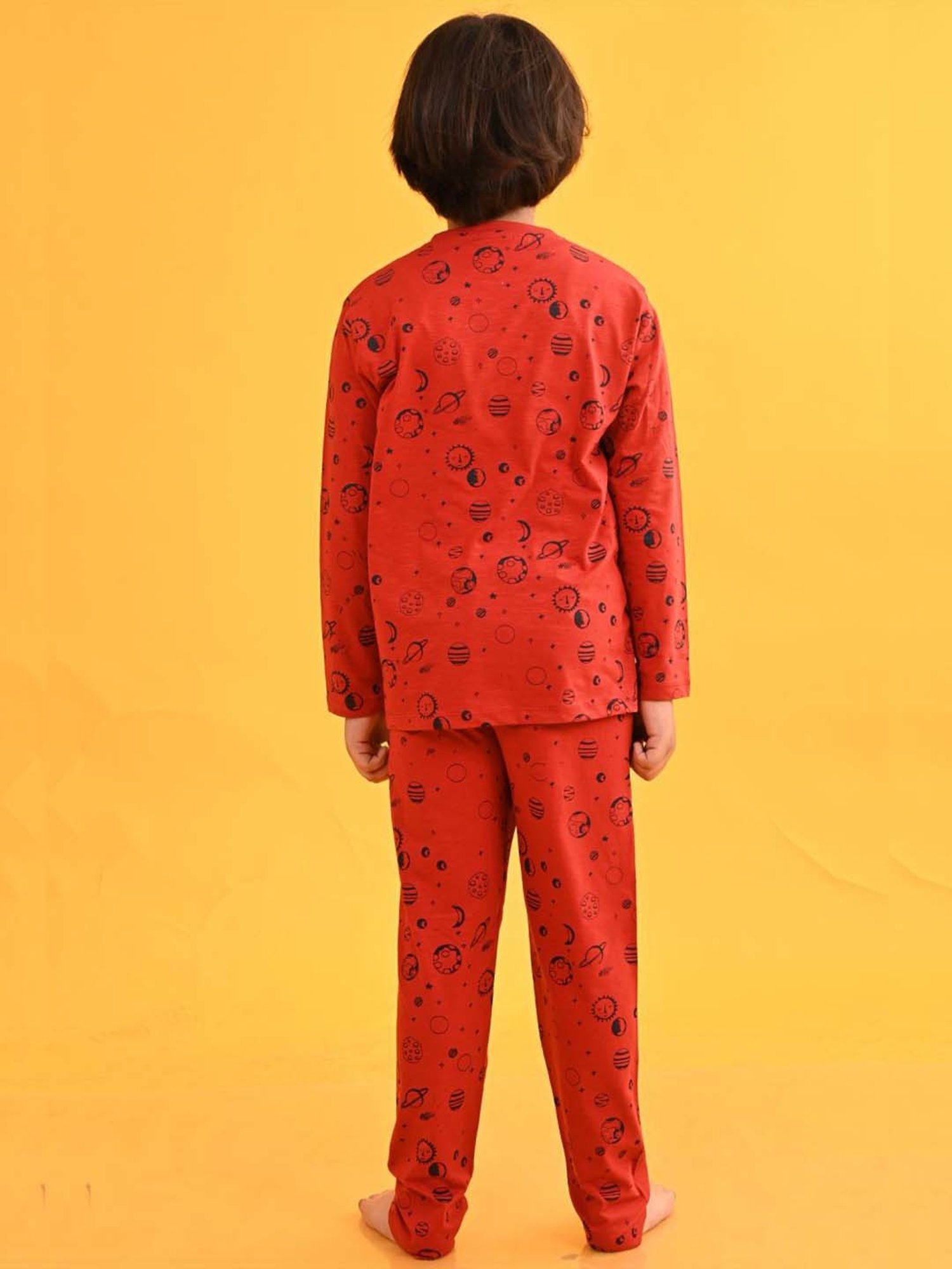 Anthrilo Kids Red Cotton Printed Full Sleeves T-Shirt & Trouser