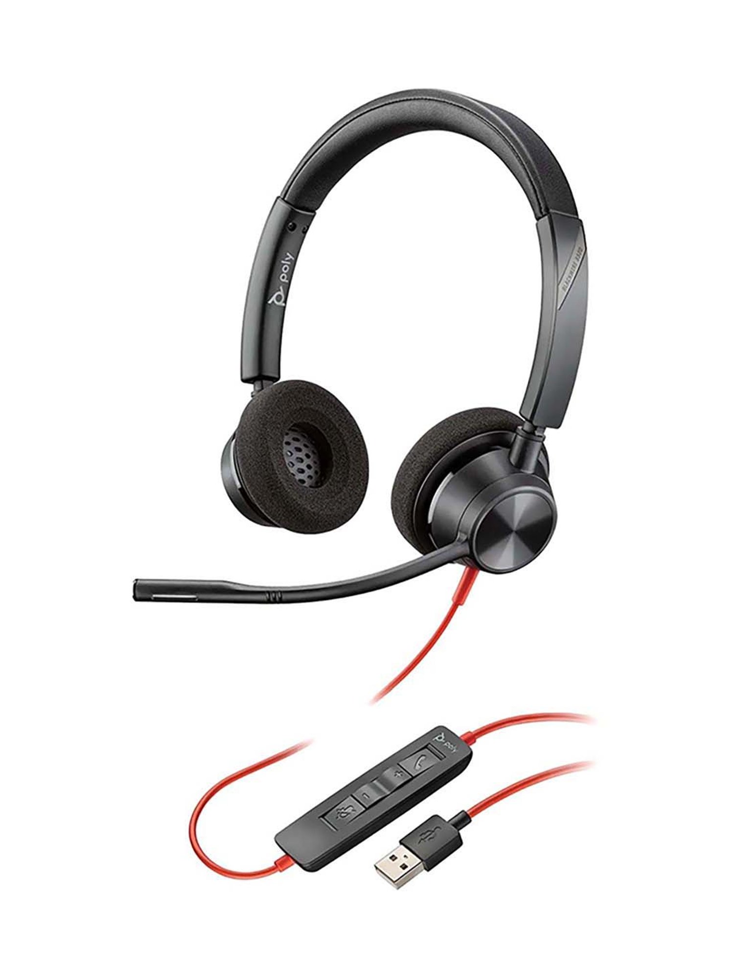Poly Blackwire 3320 BW3320 Wired Headphone with Microphone (Black)