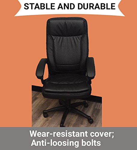 Adjustable Height Chelsea Executive Office Chair with Black Fiber Base, Tilt Lock / Tension, Highly Resilient Foam Padded Armrests, Black Fiber Base, Comfortable Swivel for Computer Desk - BLACK COLOR