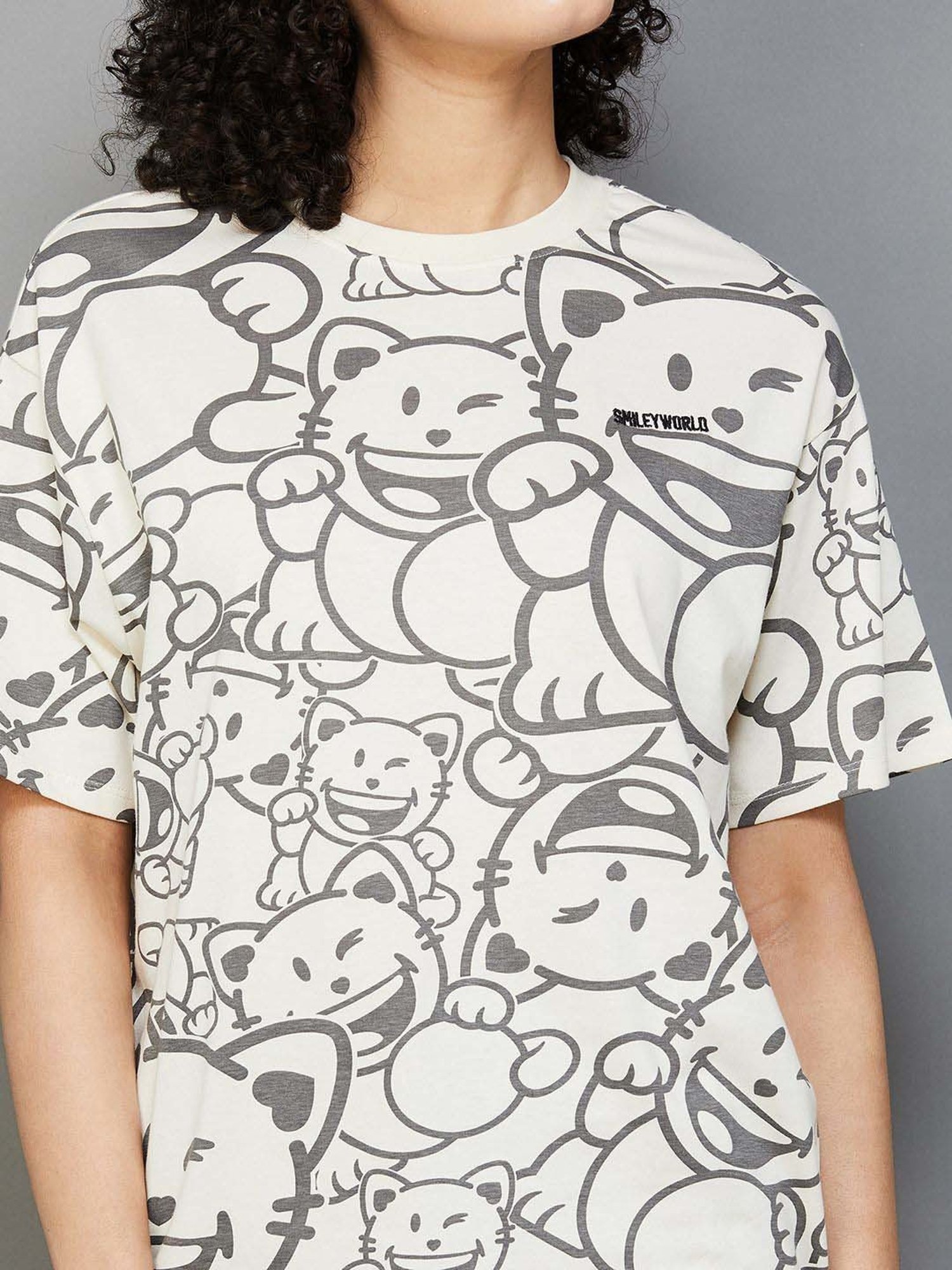 SmileyWorld Grey Cotton Printed T-Shirt