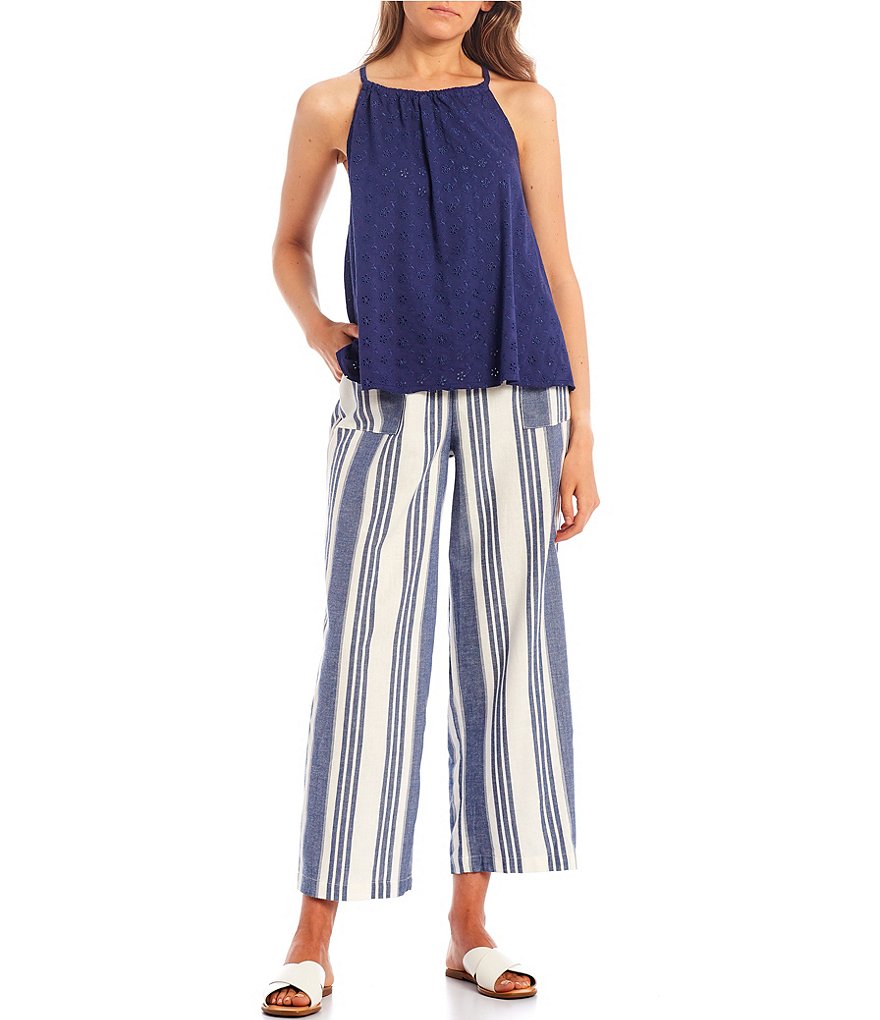 Coco + Jaimeson Tie-Front Pocket Stripe Printed Crop Pants