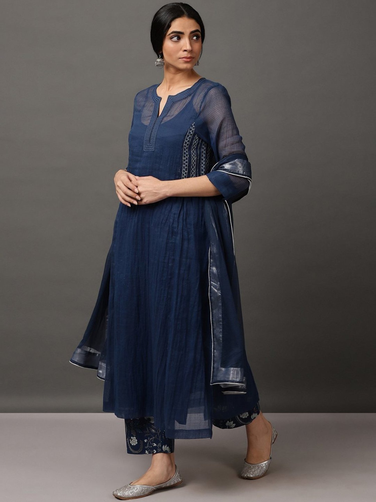Nuhh Blue Kalidaar Kurta with Cotton Cami & Pants