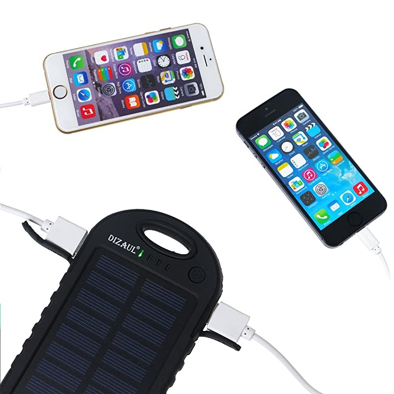 Solar Charger 5000mAh Portable Solar Power Bank WaterproofShockproofDustproof Dual USB Battery Bank Compatible with SmartphonesiPhoneSamsungAndroid PhonesWindows PhonesGoProGPS