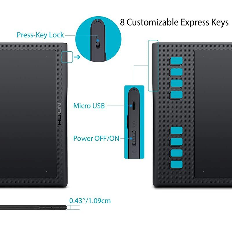 Inspiroy Q11K V2 Graphic Drawing Tablet Tilt Function Battery-Free Stylus 8192 Pen Pressure with Artist Glove and 18 Pen Nibs