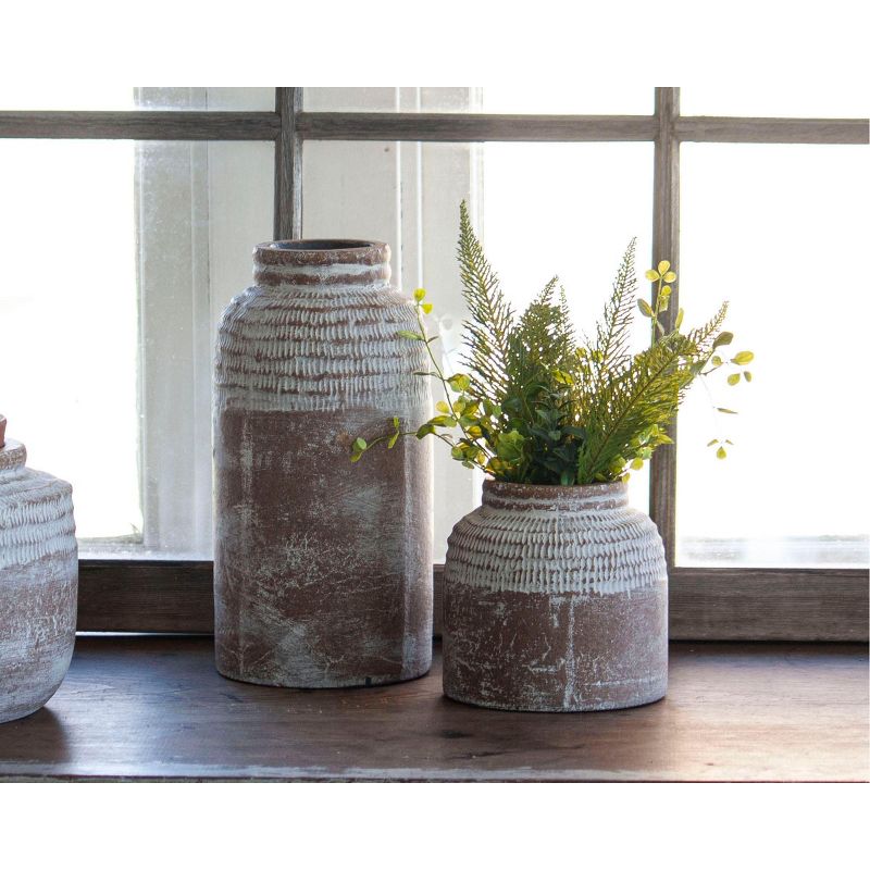 Antique Brown Terracotta Decorative Vase with Whitewashed Finish - Foreside Home & Garden